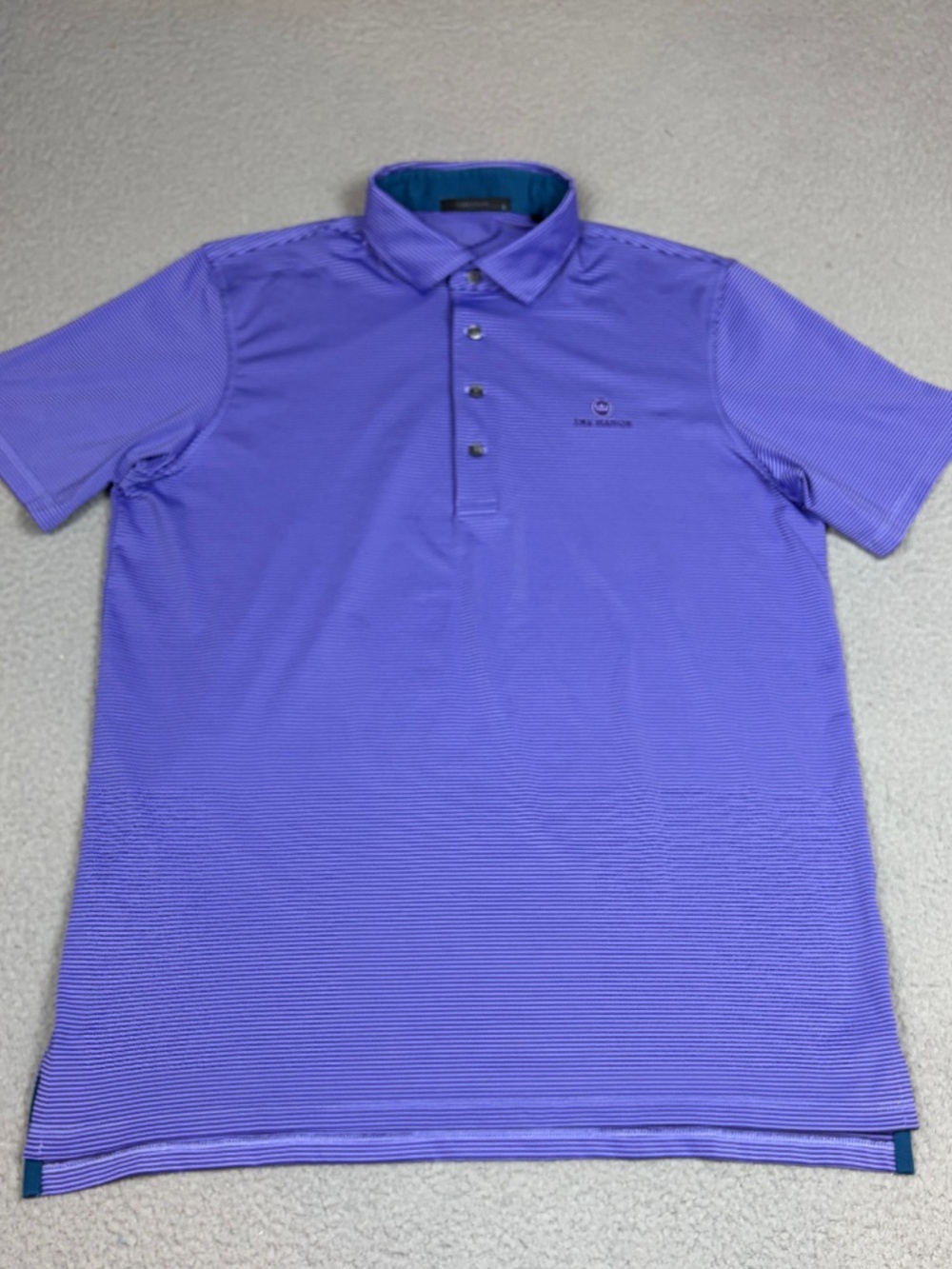 Greyson Polo Mens Large Blue Purple Stripe Golf Stretch Performance The Manor